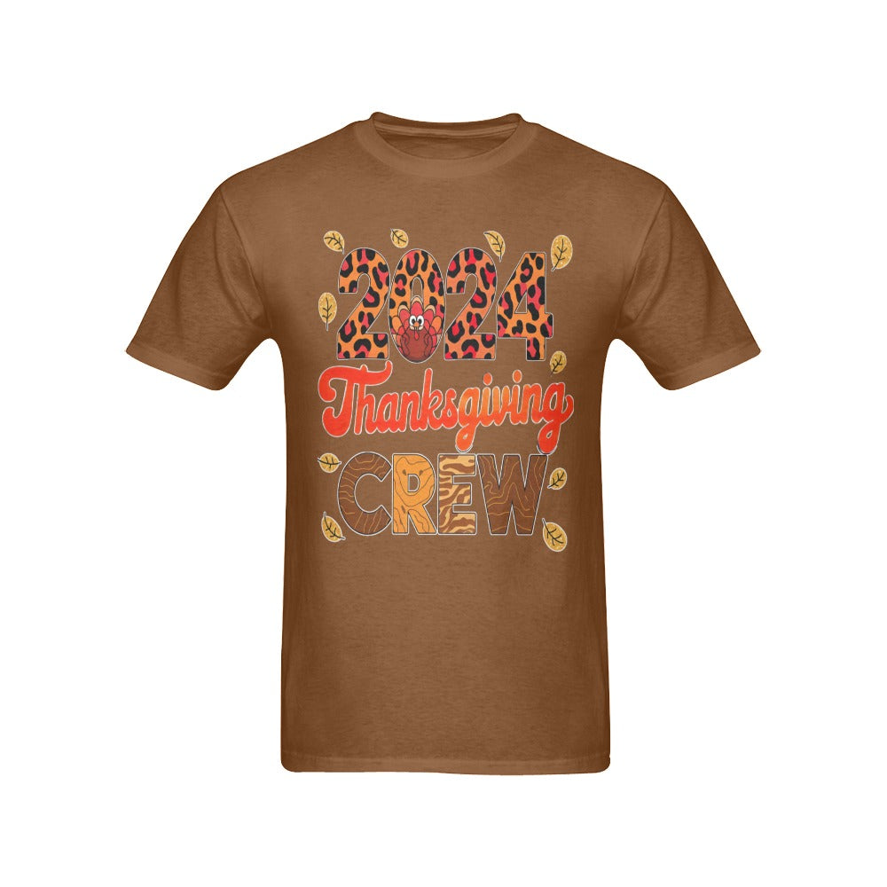 2024 Thanksgiving Crew T-Shirt.(brown) Men's  (Front Printing Only)