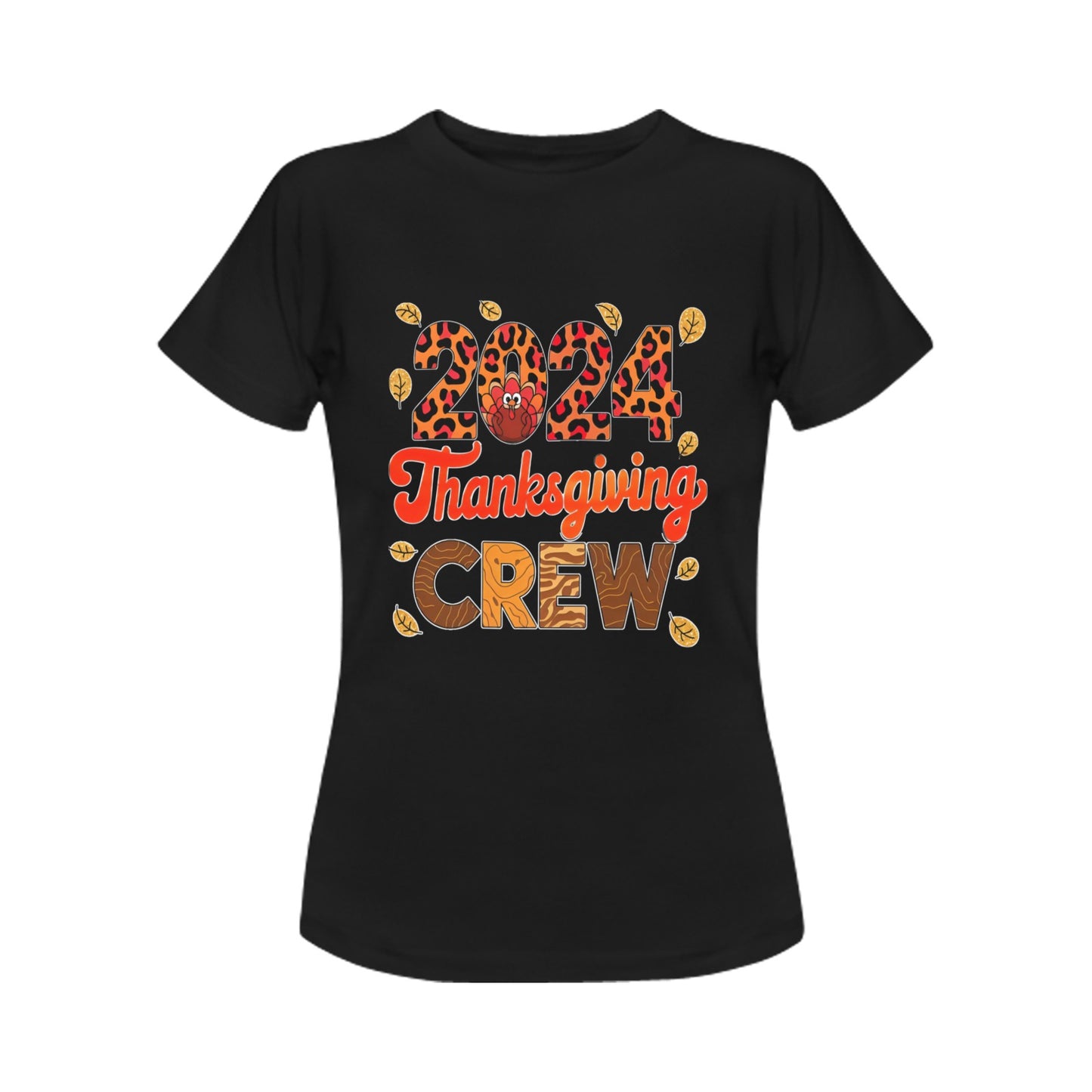 2024 Thanksgiving Crew T-Shirt.women (black) Women's  (Front Printing Only)
