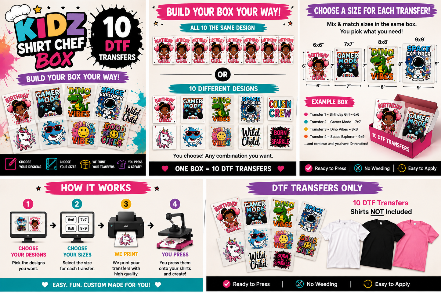 KIDZ SHIRT CHEF TRANSFER BOX– 10 DTF Transfer Pack