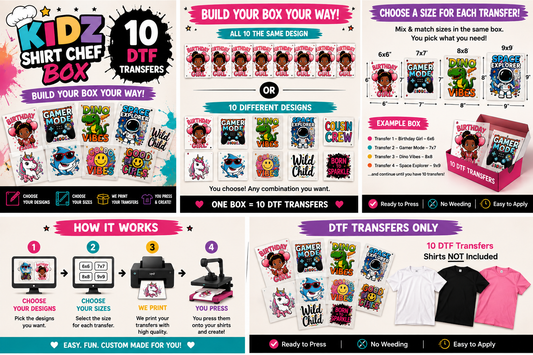 KIDZ SHIRT CHEF TRANSFER BOX– 10 DTF Transfer Pack