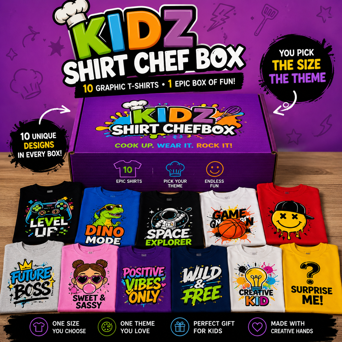 Kidz Shirt Chef Box – 10 Graphic T-Shirts